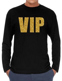 Bellatio Decorations VIP goud glitter long sleeve t-shirt zwart voor heren 2XL