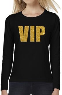 Bellatio Decorations VIP goud glitter t-shirt long sleeve zwart voor dames