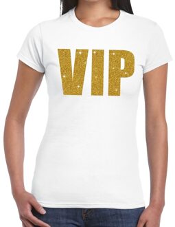 Bellatio Decorations VIP goud glitter tekst t-shirt wit dames M