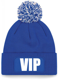 Bellatio Decorations VIP muts/beanie met pompon - onesize - unisex - blauw One size