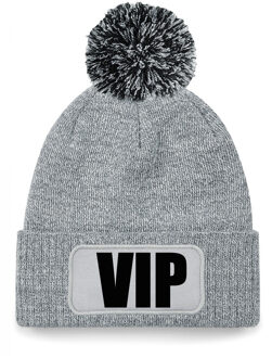 Bellatio Decorations VIP muts/beanie met pompon - onesize - unisex - grijs One size