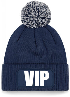 Bellatio Decorations VIP muts/beanie met pompon - onesize - unisex - navy One size