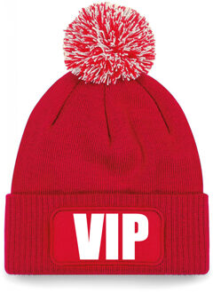 Bellatio Decorations VIP muts/beanie met pompon - onesize - unisex - rood - One size