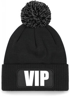 Bellatio Decorations VIP muts/beanie met pompon - onesize - unisex - zwart - One size