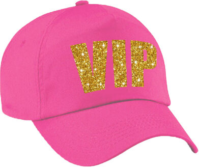Bellatio Decorations VIP tekst petje - roze met gouden print - voor dames en heren - kleding - glitter and glamour