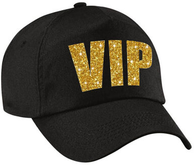 Bellatio Decorations VIP tekst petje - zwart met gouden print - voor dames en heren - kleding - glitter and glamour