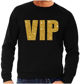 Bellatio Decorations VIP tekst sweater / trui zwart met gouden glitter letters heren 2XL