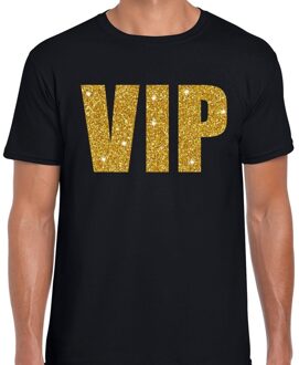 Bellatio Decorations VIP tekst - t-shirt - zwart met gouden glitter letters - heren - glitter and glamour - foute party