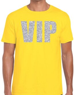 Bellatio Decorations VIP zilver glitter tekst t-shirt geel heren M