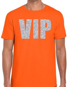 Bellatio Decorations VIP zilver glitter tekst t-shirt oranje heren 2XL