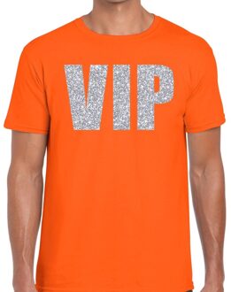 Bellatio Decorations VIP zilver glitter tekst t-shirt oranje heren M