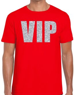 Bellatio Decorations VIP zilver glitter tekst t-shirt rood heren S
