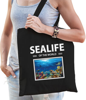 Bellatio Decorations Vissen tasje zwart volwassenen en kinderen - sealife of the world kado boodschappen tas