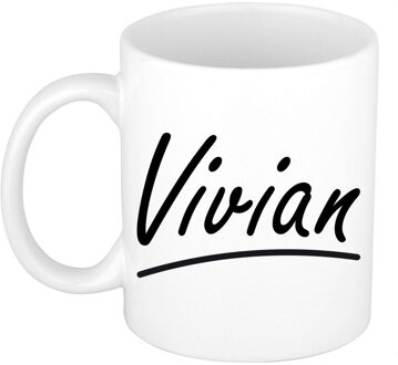 Bellatio Decorations Vivian voornaam kado beker / mok sierlijke letters - gepersonaliseerde mok met naam - Naam mokken Multikleur