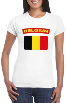 Bellatio Decorations Vlag Belgie t-shirt - wit - vlag van het land print - voor dames - korte mouwen - supporters
