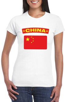 Bellatio Decorations Vlag China t-shirt - wit - vlag van het land print - voor dames - korte mouwen - supporters