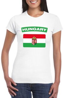 Bellatio Decorations Vlag Hongarije t-shirt - wit - vlag van het land print - voor dames - korte mouwen - supporters