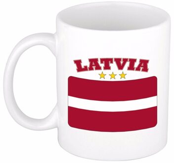 Bellatio Decorations Vlag Letland koffiemok - drink beker - 300 ml - landen supporters Multi