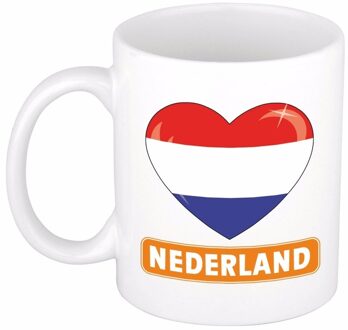 Bellatio Decorations Vlag Nederland koffiemok/beker - Hartje - 300 ml - Supporters/Koningsdag - cadeau