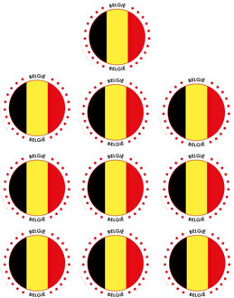 Bellatio Decorations Vlag van Belgie stickers - 10x - rond - D14,8 cm - Belgische vlag - Landen thema