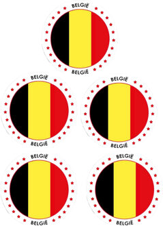 Bellatio Decorations Vlag van Belgie stickers - 5x - rond - D14,8 cm - Belgische vlag - Landen thema