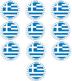 Bellatio Decorations Vlag van Griekenland stickers - 10x - rond - D14,8 cm - in vlag kleuren - Landen thema