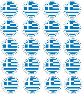 Bellatio Decorations Vlag van Griekenland stickers - 20x - rond - D14,8 cm - in vlag kleuren - Landen thema