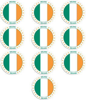 Bellatio Decorations Vlag van Ierland stickers - 10x - rond - D14,8 cm - in vlag kleuren - Landen thema