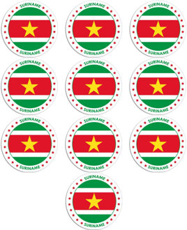 Bellatio Decorations Vlag van Suriname stickers - 10x - rond - D14,8 cm - in vlag kleuren - Landen thema