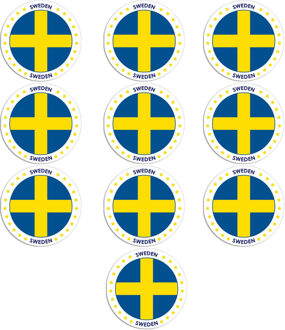 Bellatio Decorations Vlag van Zweden stickers - 10x - rond - D14,8 cm - in vlag kleuren - Landen thema