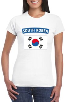 Bellatio Decorations Vlag Zuid Korea t-shirt - wit - vlag van het land print - voor dames - korte mouwen - supporters