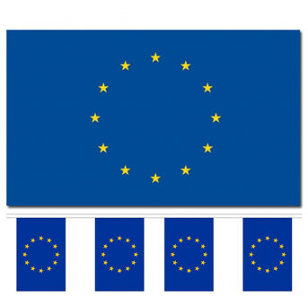 Bellatio Decorations - Vlaggen versiering set - Europa - Vlag 90 x 150 cm en vlaggenlijn 3 meter