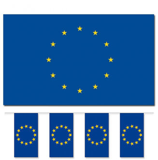 Bellatio Decorations Vlaggen versiering set - Europa - Vlag 90 x 150 cm en vlaggenlijn 5 meter