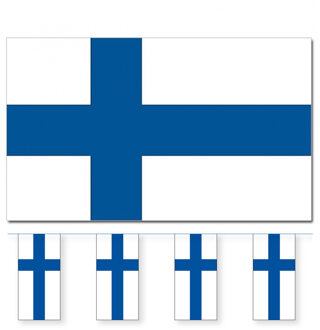 Bellatio Decorations Vlaggen versiering set - Finland - Vlag 90 x 150 cm en vlaggenlijn 4 meter
