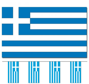 Bellatio Decorations Vlaggen versiering set - Griekenland - Vlag 90 x 150 cm en vlaggenlijn 4 m