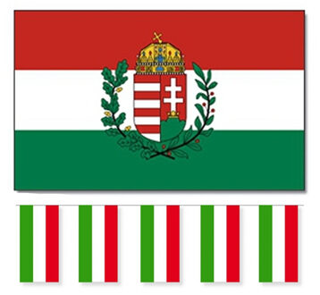 Bellatio Decorations Vlaggen versiering set - Hongarije - Vlag 90 x 150 cm en vlaggenlijn 4 meter