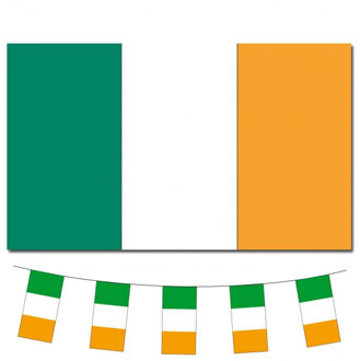Bellatio Decorations Vlaggen versiering set - Ierland - Vlag 90 x 150 cm en vlaggenlijn 4 meter