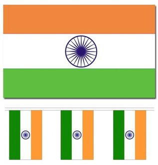 Bellatio Decorations - Vlaggen versiering set - India - Vlag 90 x 150 cm en vlaggenlijn 3 meter