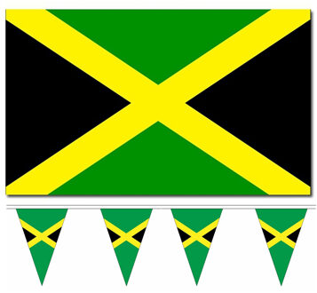 Bellatio Decorations - Vlaggen versiering set - Jamaica - Vlag 90 x 150 cm en vlaggenlijn 5 meter