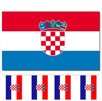 Bellatio Decorations - Vlaggen versiering set - Kroatie - Vlag 90 x 150 cm en vlaggenlijn 3 meter