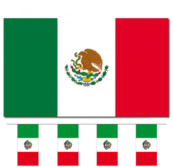 Bellatio Decorations Vlaggen versiering set - Mexico - Vlag 90 x 150 cm en vlaggenlijn 4 meter