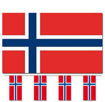 Bellatio Decorations Vlaggen versiering set - Noorwegen - Vlag 90 x 150 cm en vlaggenlijn 4 meter