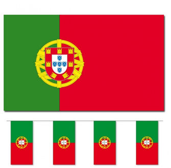 Bellatio Decorations Vlaggen versiering set - Portugal - Vlag 90 x 150 cm en vlaggenlijn 4 meter