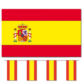 Bellatio Decorations Vlaggen versiering set - Spanje - Vlag 90 x 150 cm en vlaggenlijn 4 meter