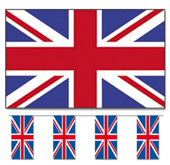 Bellatio Decorations Vlaggen versiering set - UK/Engeland - Vlag 90 x 150 cm en vlaggenlijn 4m