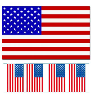 Bellatio Decorations Vlaggen versiering set - USA/Amerika - Vlag 90 x 150 cm en vlaggenlijn 4 mete