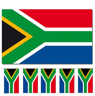 Bellatio Decorations Vlaggen versiering set - Zuid Afria - Vlag 90 x 150 cm en vlaggenlijn 4 meter