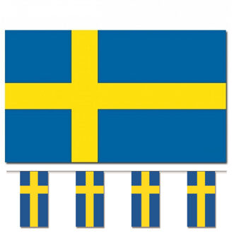 Bellatio Decorations Vlaggen versiering set - Zweden - Vlag 90 x 150 cm en vlaggenlijn 4 meter