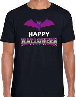 Bellatio Decorations Vleermuis / happy halloween horror shirt zwart voor heren - verkleed t-shirt 2XL