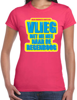 Bellatio Decorations Vlieg met me mee naar de regenboog foute party shirt roze dames 2XL